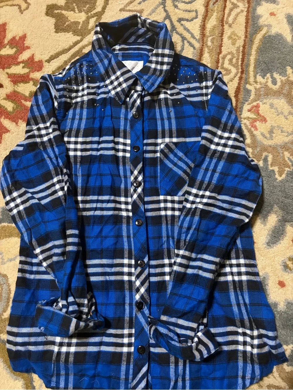 Blue Plaid girls Justice Button-Up Shirt with Stud Detail